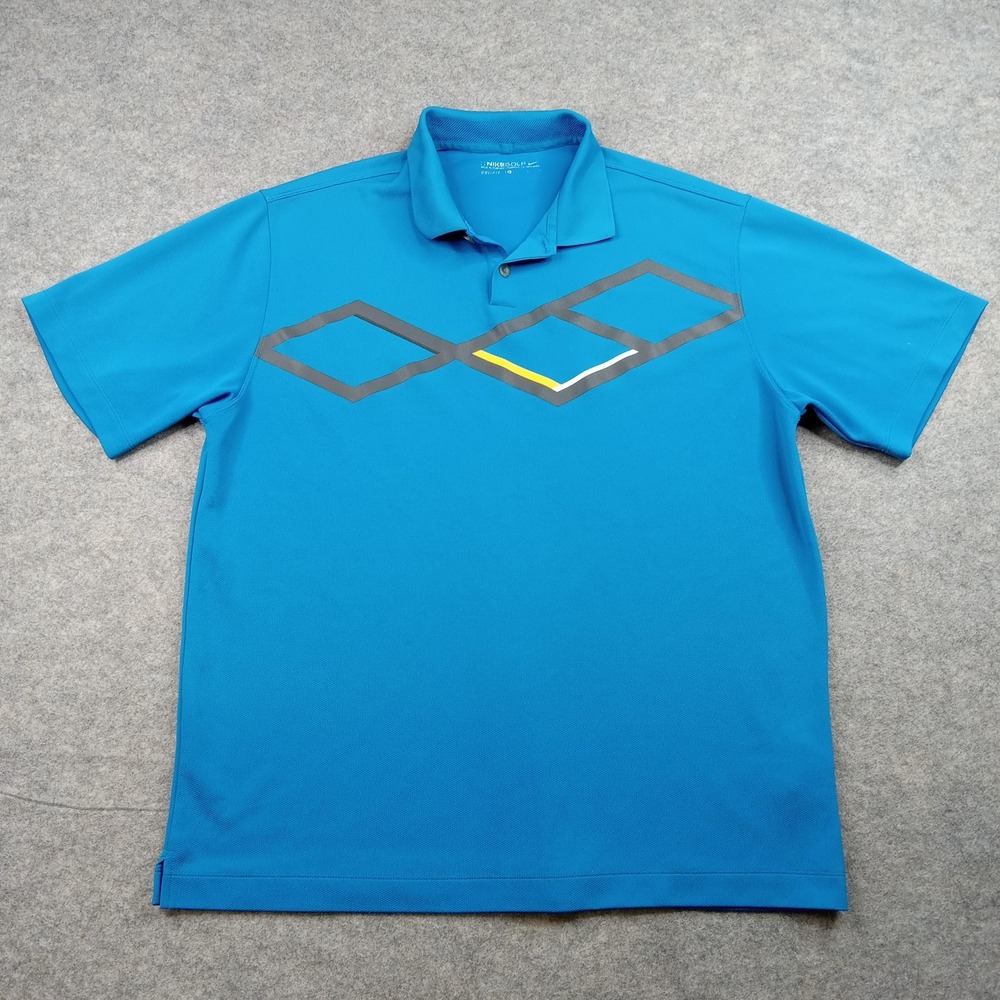 Nike Golf Polo Shirt Mens Large Blue Dri-Fit Performance Short Sleeve Athletic